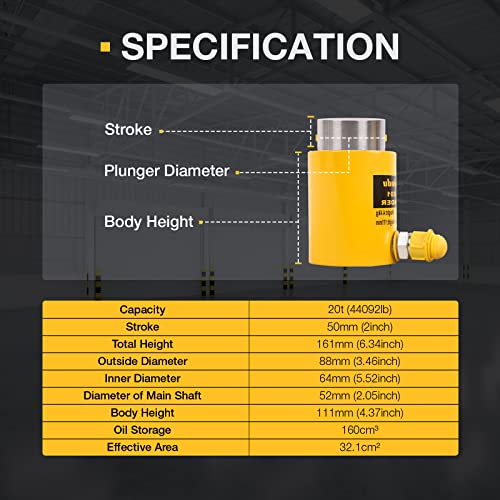 Image of 20T Hydraulic Cylinder Jack Ram 2 inch(50mm) Stroke Solid Single Acting Hydraulic Ram Cylinder Jack Hydraulic Lifting Cylinders (20T 2Inch)