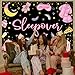 Mocsicka Sleepover Backdrop Sleepover Pajamas Pillow Fight Pink Black Girl Party Decorations Makeup Slumber Party Banner Cake Table Decorations Photo Booth Props (5x3ft)