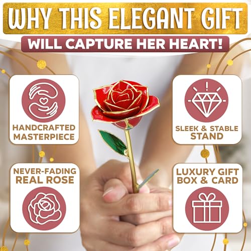 Gold Roses Artificial Flowers 24K – Gold Dipped Rose with Stand, Card & Gift Box, Flower Gifts for Women – Romantic Keepsake Gifts for Girlfriend for Anniversary, Birthday & Graduation Gifts for Women by AZZORI - Image 6