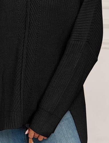 Image of ZAFUL Women's Oversized Sweaters V Neck Long Sleeve Knit Pullover Batwing Drop Shoulder Split Tops Trendy Fall Outfits 2024