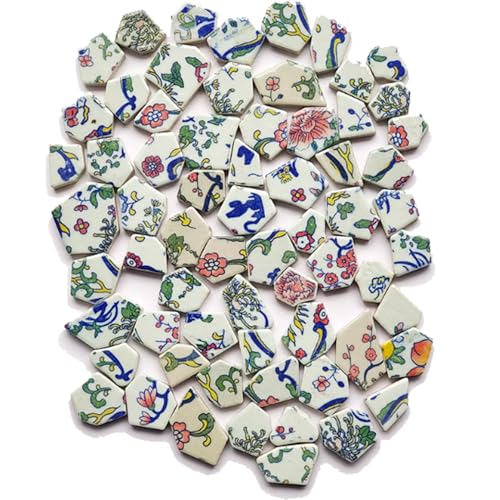 Broken Tiles,1lb About 73pcs Ceramic China Glazed Irregular Mosaic Tiles for Crafts DIY Assortment,Blue and White Porcelain Pieces for Wall Art Vase Coaster Flower Pots Floor Mosaic Making Supplies