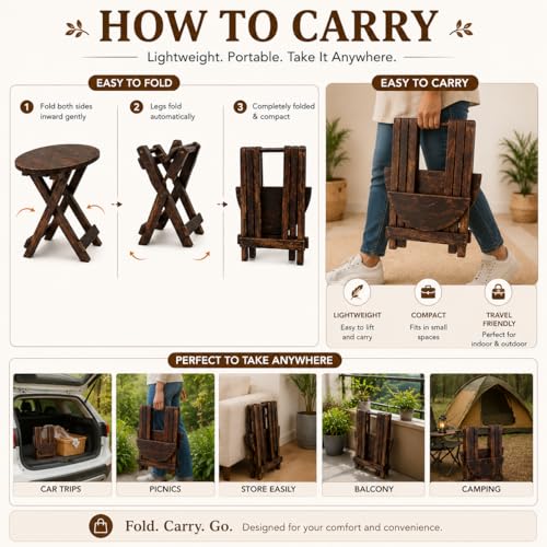 Image of Beautiful Antique Hnadmade Wooden Fold-able Side Table /Coofe /Tea Time /Outdoor /Balcony /End Table /Plant Stand /Stool Living Room Kids Play Portable Furniture Table Round Shape