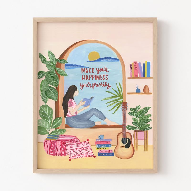 The Spring Palette (TSP) | Make Your Happiness Your Priority Wall Painting| Modern Art Painting For Living Room Bed Room And Office | 11 X 14 Inches (Natural Frame)