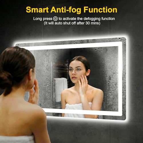Image of LED Bathroom Mirror with Lights, 24 inchx40 inch Lighted Vanity Mirror for Wall | Anti-Fog, Dimmable 3 Color Light, Backlit+Frontlit, Shatterproof Tempered Glass, Memory Function