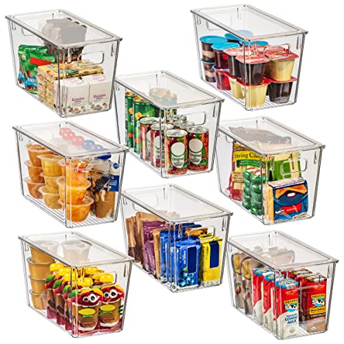 clearspace modern plastic storage bins with lids perfect kitchen organization or pantry fridge organizer, 8 pack, transparent, rectangular, 12.5" x 6" x 7", 9l capacity, 8 compartments