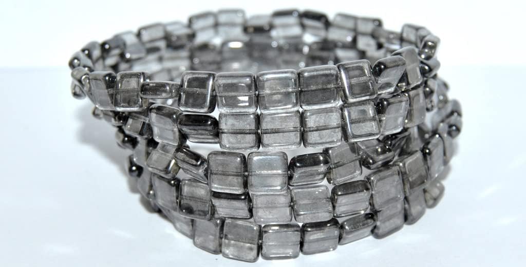 150 pcs Flat Square Pressed Glass Beads, Mixed Colors Topaz Crystal Silver Half Coating (Mix Topaz 27001), Glass, Czech Republic, Size 8 x 8 mm (0.31 x 0.31 in)