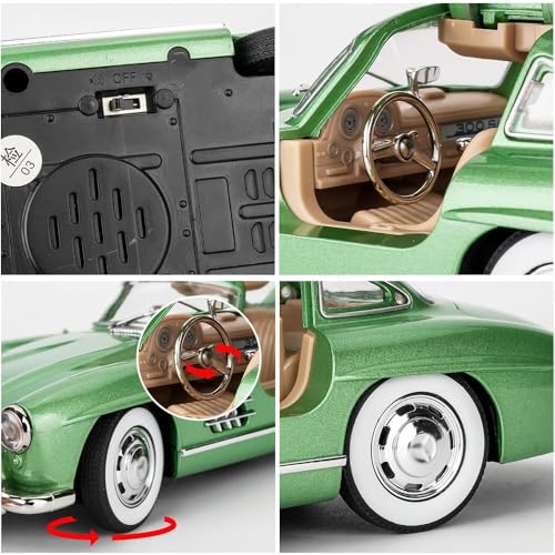Image of DEOXY Big 1:24 Vinatage Car Diecast Metal Vintage Toy Car 300 Sl Classic Toy Car for Kids Die Cast Car Light Sound Pullback Openable Door car Toy(300SLM Green)