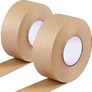 2 Rolls Water Activated Gummed Kraft Paper Tape 38 mm Width x 54 Yard Length, Total 328 Feet Water-Activated Tape for Heavy Duty Shipping Writable Strong Adhesive Brown Carton Box