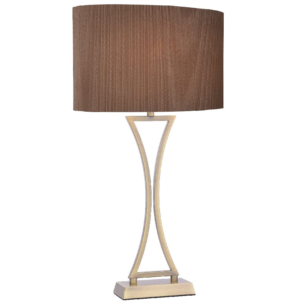 Britalia Antique Brass Modern Concave Curved Table Lamp With Brown Oval Micro Pleat Shade | 53Cm Height | 1 X Es E27 Lamp Bulb Required (Not Included) | Inline Switch | Uk Approved | Contemporary Design