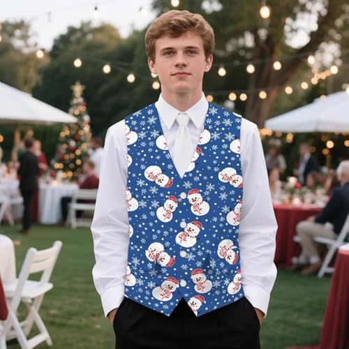 Mens Christmas Vest Slim-Fit Men's Waistcoat for Xmas Holiday Party Banquet Christmas Vest Men Xmas Tree Snow Elk4