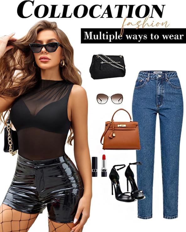 Avidlove Womens Lingerie Camisoles Tanks Mock Neck Sheer Sleeveless Ruched Going Out Bodysuit Tops - Image 4