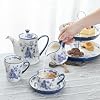 London Pottery Porcelain Afternoon Tea Sets, Cups & Saucer, with Teapot Sugar Pot Milk Jug, Dessert Stand for Wedding, Party (Blue Rose Dessert Stand-Diameter -22.5 cm & 25.5 cm/Height - 23 cm)