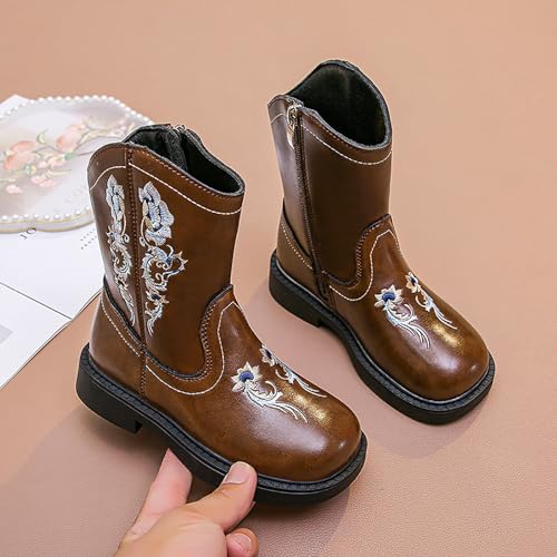 Girls Cowboy Boots Mid Calf Floral Embroidered Western Boots Comfortable Zipper Cowgirl Boots for Kids Casual Shoes4