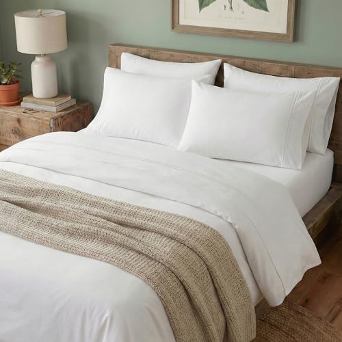 Image of Bedsheet Set | GOTS Certified 100% Organic Cotton Percale | 200 TC | Breathable & Skin-Friendly (Single, White Embroidered)