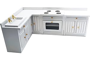 Lundby Dollhouse Decoration Accessories: 1:12 Scale Miniature Wooden Kitchen Cabinet Set