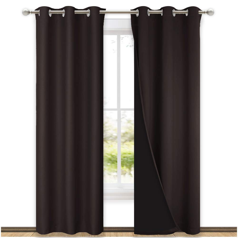 NICETOWN High End Thermal Curtains, Full Blackout Curtains 84 inches Long for Dining Room, Soundproof Window Treatment Drapes for Hall Room, Brown, 42 inches Wide Per Panel, Set of 2 Panels