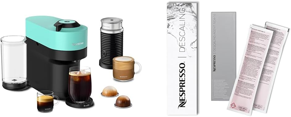 Nespresso Vertuo Pop+ Coffee and Espresso Maker by Breville with Milk Frother, Aqua Mint Descaling Kit