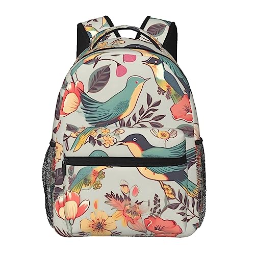 Sac à dos de voyage contre le mal de dos avec style oiseau et fleur ergonomique