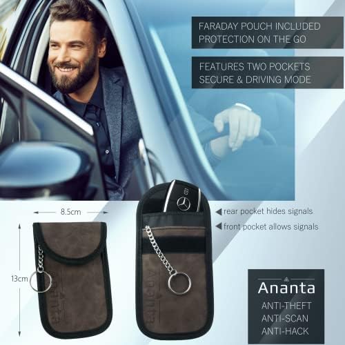 Ananta Faraday Box for Car Keys  Car Key Signal Blocker Box & Pouch Anti-Theft Security, Best for RFID Key Box & Signal Blocking of Keyless Entry  Large, Brown
