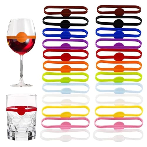 deegbbyi 24 Pezzi Segnabicchiere in Silicone Segna, Riutilizzabili Marcatori, Marcatori