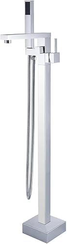 Miniatura 7 de SATICO FF011MB - Llenador de bañera independiente de latón de una sola manija para montar en el suelo grifos de bañera con ducha de mano color negro