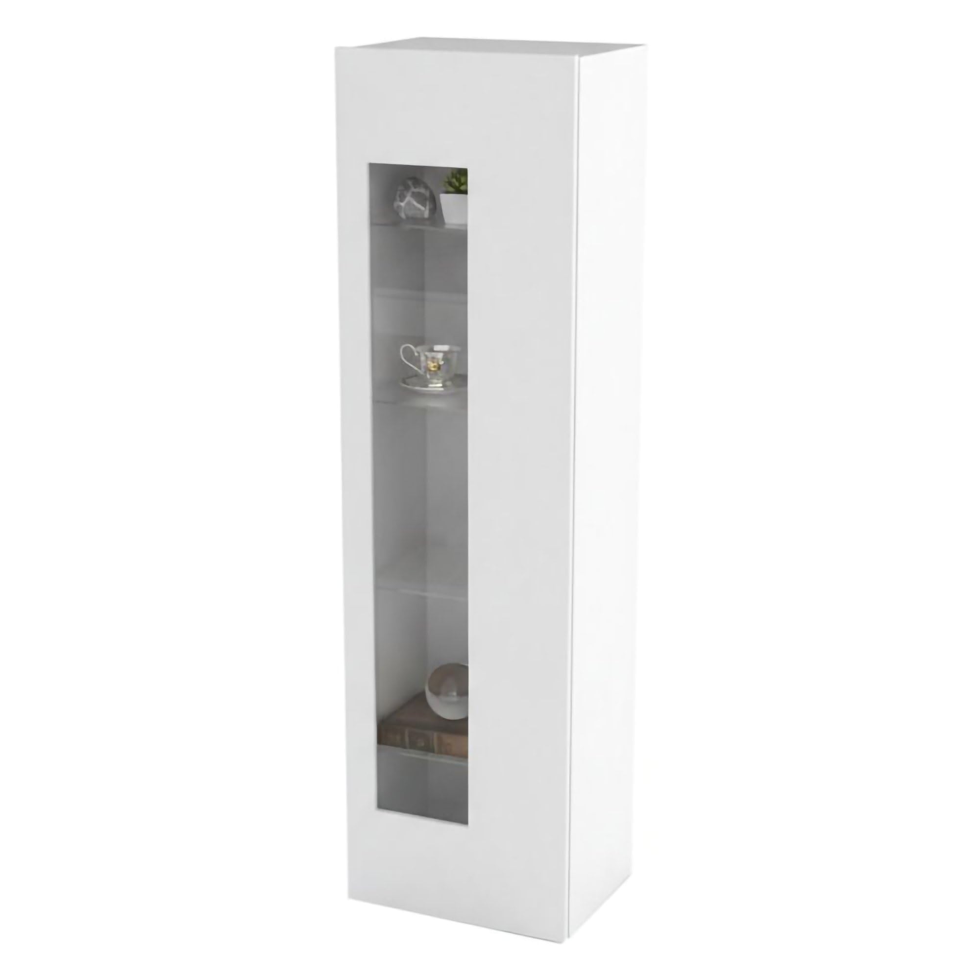 Dmora - Vetrina Mimmo, Credenza con anta a vetro, Mobile da soggiorno multiuso, 100% Made in Italy, cm 45x34h162, Bianco lucido