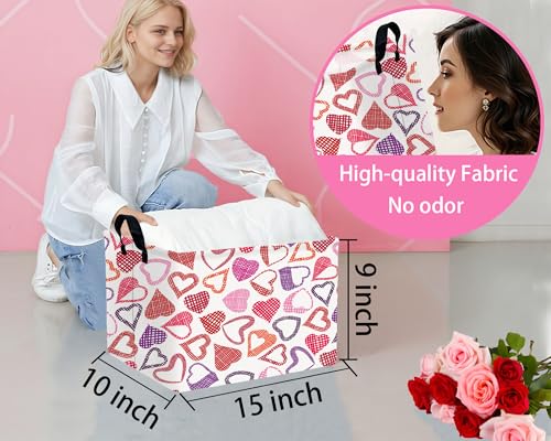 Image of Valentines Day Basket Large Foldable Heart Shaped Storage Box for Gifts Kids Empty Storage Bins Rectangular Toy Organizer Decor (Mosaic Love)