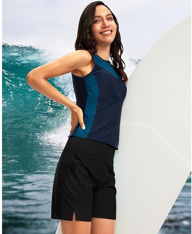 Women's 5" High Waisted Swim Board Shorts Quick Dry Beach Swimming Swimsuit Bottom with Pockets - Image 4