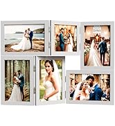WARM&LOVE 6 Picture Frame, 4x6 Six Folding Hinged Photo Frames, Rustic Wood Desk Family Photo Col...