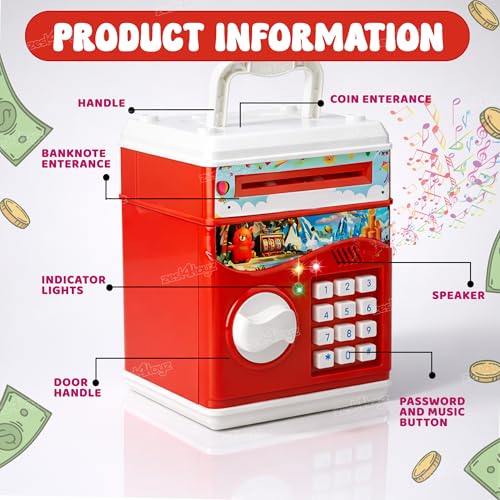 Image of Zest 4 Toyz Money Piggy Bank Toy for Kids Gullak Money Safe with Number Password Money Saving Mini ATM Toy with Lights and Sound Money Bank for Kids - Multicolor