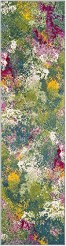 Safavieh Watercolor Collection 2'3" X 8' Green / Fuchsia Wtc697C Colorful Boho Abstract Non-Shedding Living Room Entryway Foyer Hallway Bedroom Runner Rug #TOP2