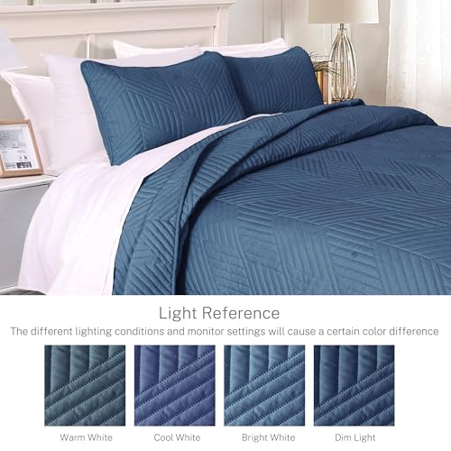 Exclusivo Mezcla Ultrasonic Twin Quilt Bedding Set, Lightweight Navy Blue Bedspreads Soft Modern Geometric Coverlet Set for All Seasons (1 Quilt and 1 Pillow Sham)