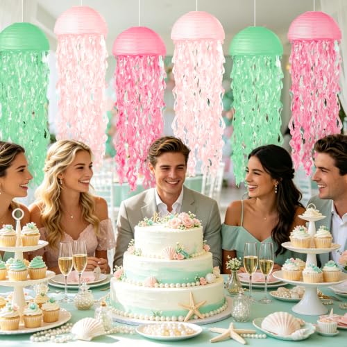Image of Jellyfish Paper Lanterns 6 Pcs Hanging Ocean Sea Party Decor