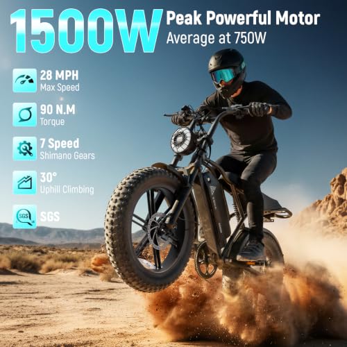 Image of TST Electric Bike for Adults 1500W Peak 20 inch Fat Tire All-Terrain E-Bike 60 /110 Miles Electric Dirt Bike - 48V 15 /25 AH Battery Electric Bicycle