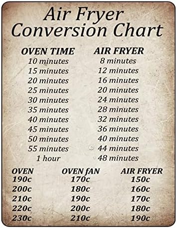 Vintage Rustic Retro Door Wall Tin Plaque 20x15cm Home Garage Kitchen Gift Metal Sign Rustic Air Fryer Conversion Oven Food Cooking Time Chart Temperature Kitchen Home House Restaurant Café Pub Bar