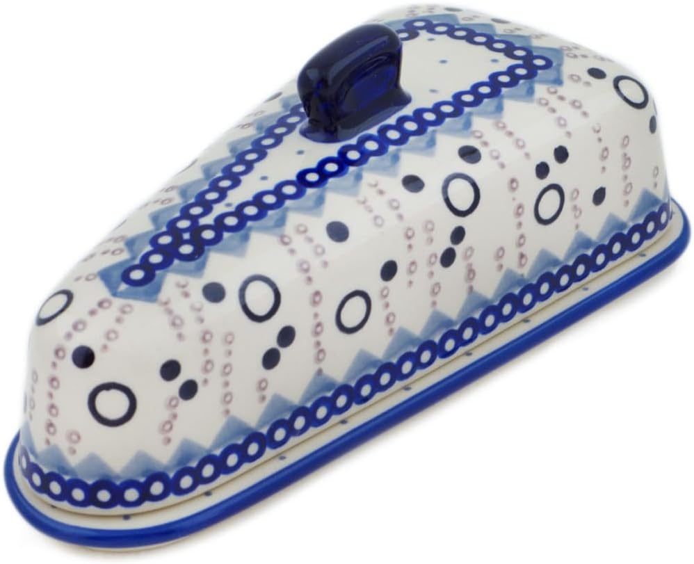 Polmedia Polish Pottery Cheese Dish UNIKAT - Abstract Eruption Pattern Handmade in Boleslawiec Poland + Certificate of Authenticity