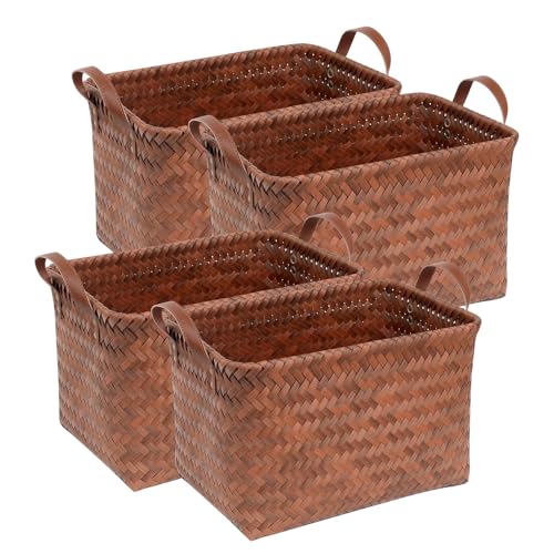 Weirvft 4-Pack Brown Wicker Storage Baskets , 15x10.5x9.5 inch Laundry
