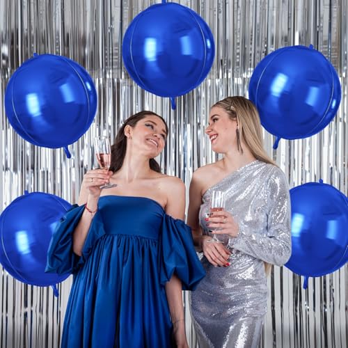 Image of 9 Pcs Royal Blue Round Foil Balloons,22 Inch Metallic Blue Round Balloons | Royal Blue Giant 4D Round Ball Balloons For Boys Men Birthday Graduation Wedding Baby Shower Party Decorations