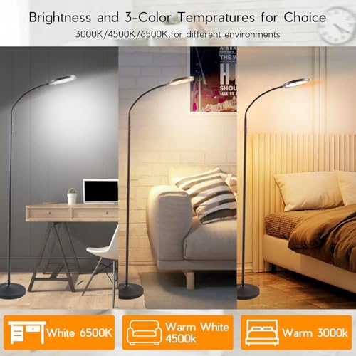Tenmiro Dimmable Floor Lamp,Super Bright Modern LED Lamps Custom Color Temperature Standing Lamp with Remote Push Button Control,Adjustable Gooseneck Reading Floor Lamp for Living Room Bedroom Office - image 2
