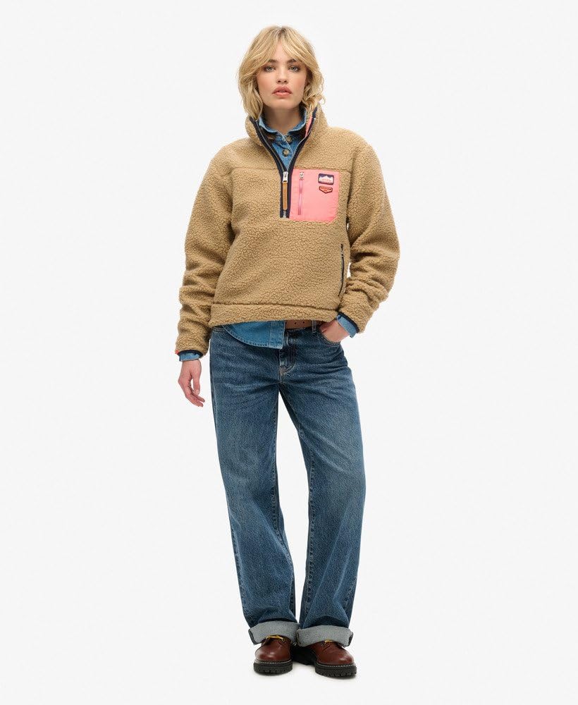 Superdry Damen Vintage Retro Fleecepullover mit halblangem Reißverschluss