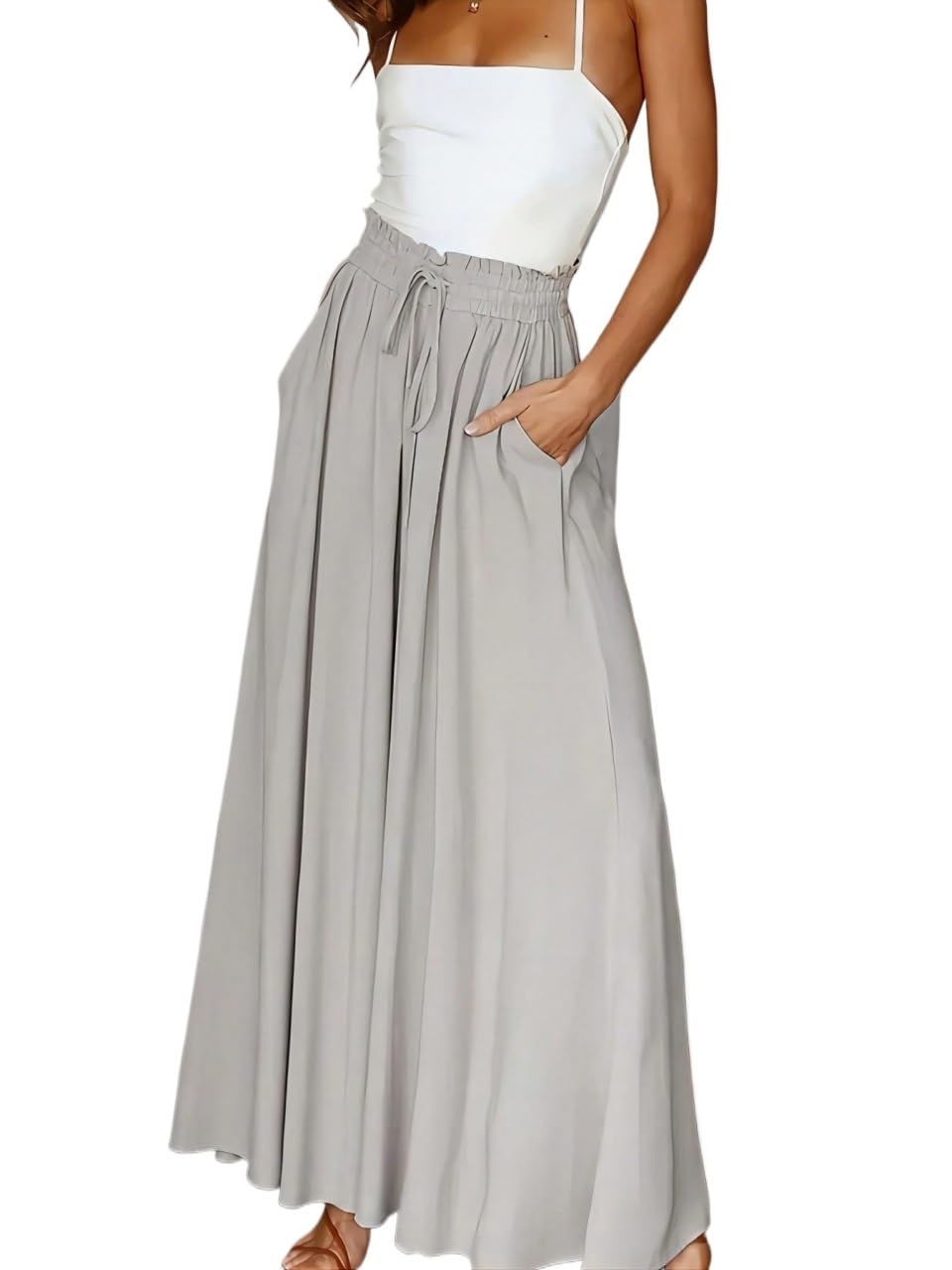 RAISER Womens Business Work Casual Pants Solid Color Loose Wide Leg Pants With Pockets High Waist