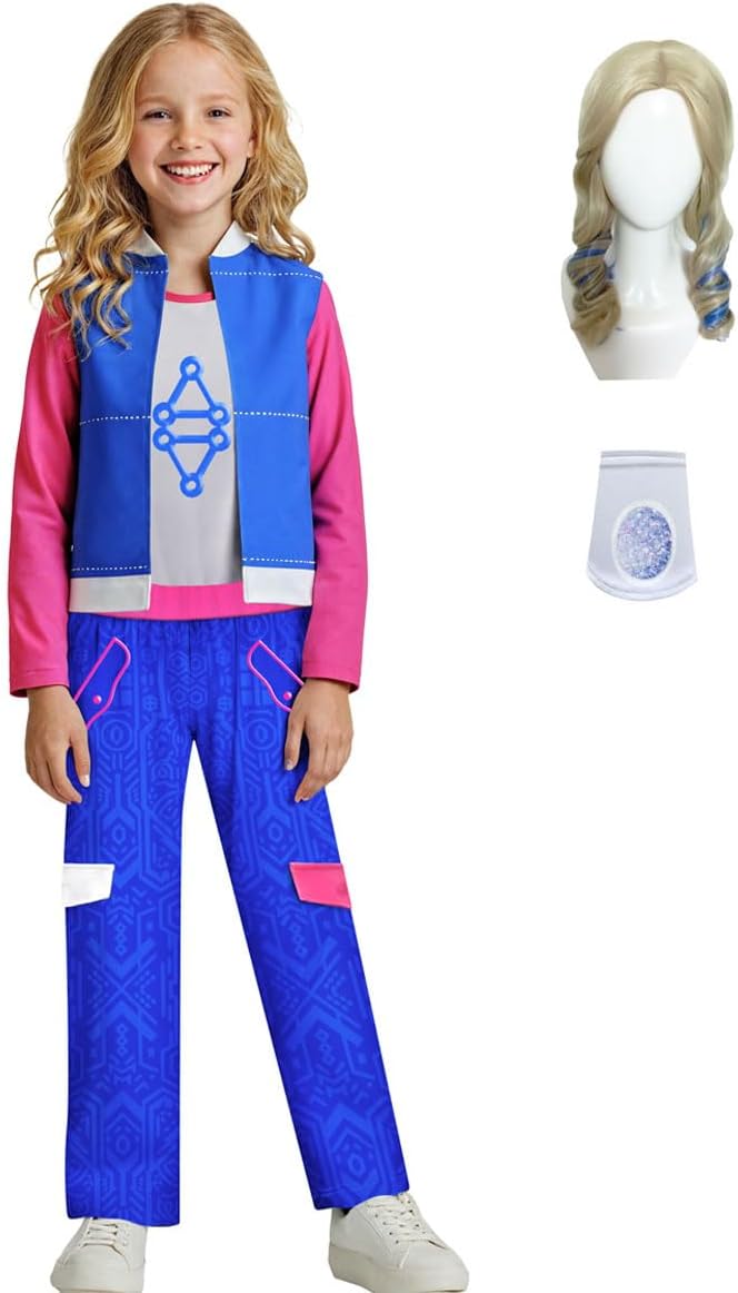 Kids Girls Zombies Character Blue Outfits with Wigs Party Costume, 4-14 Years Blue 5-6 Years