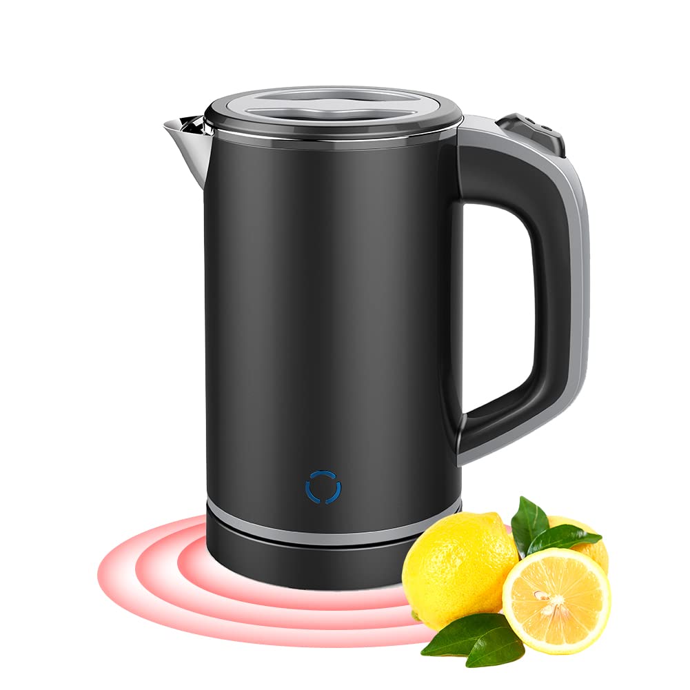 Woolala 0.8L Small Electric Kettle, 600W Fast Boil Stainless Steel Portable Travel Kettle for Boiling Water Double-wall Tea Kettle, Auto-off Dry Protection