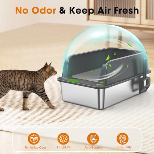 2PACK Stainless Steel Litter Box, Extra Large Litter Boxes for Big Cats, XL Metal Cat Litter Box with Lid High Sides, Anti-Urine Leakage, Non-Sticky, Scoop Included - Thumbnail 6