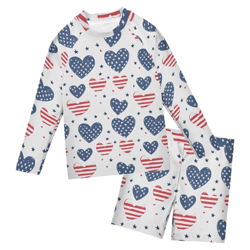 July 4th Independence Day Heart Baby Boys' Toddler Long Sleeved Rashguard Swim Bathing Suit Set B0404588