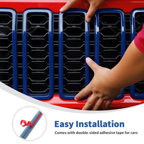 Image of Linskip for 2024-2025 Jeep Wrangler JL 4XE & Gladiator JT Grille Inserts, Meshless Grille Bezel Covers for Jeep Wrangler Sport Rubicon Sahara Willys Mojave Rubicon,Exterior Accessories(Blue)