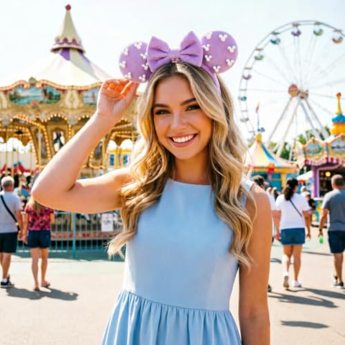 Image of DRESHOW Mouse Ears Headbands for Women Pearl Hairbands Bow Head bands Velvet Head band Christmas Cosplay Costume Princess Party Decorations Halloween & Disney Trip