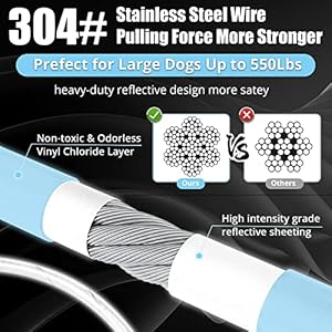 Dog Tie Out Cable: Reflective 10 ft Heavy Duty Dogs Chain for Outside with Shock Absorbing Spring – Dog Runner Leash for Yard Camping Outdoor Sturdy Lead for Small to Large Dog Up to 500LBS