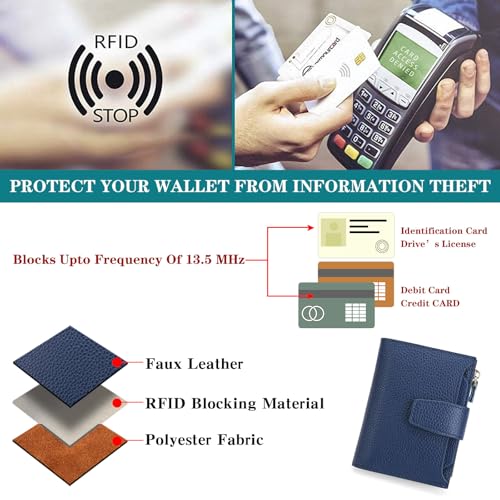 Image of Falan Mule Women's Royal Blue Leather Wallet with RFID Blocking, Card Holders, and Coin Pouch