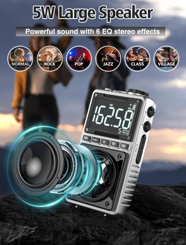 Image of Bluetooth AM FM Shortwave Radio with NOAA Weather Alert,1250mAh Rechargeable Portable Pocket Radio with Best Reception 5W Big Speaker Digital Tuner and Earphone,Support SD Card and USB Player Silver